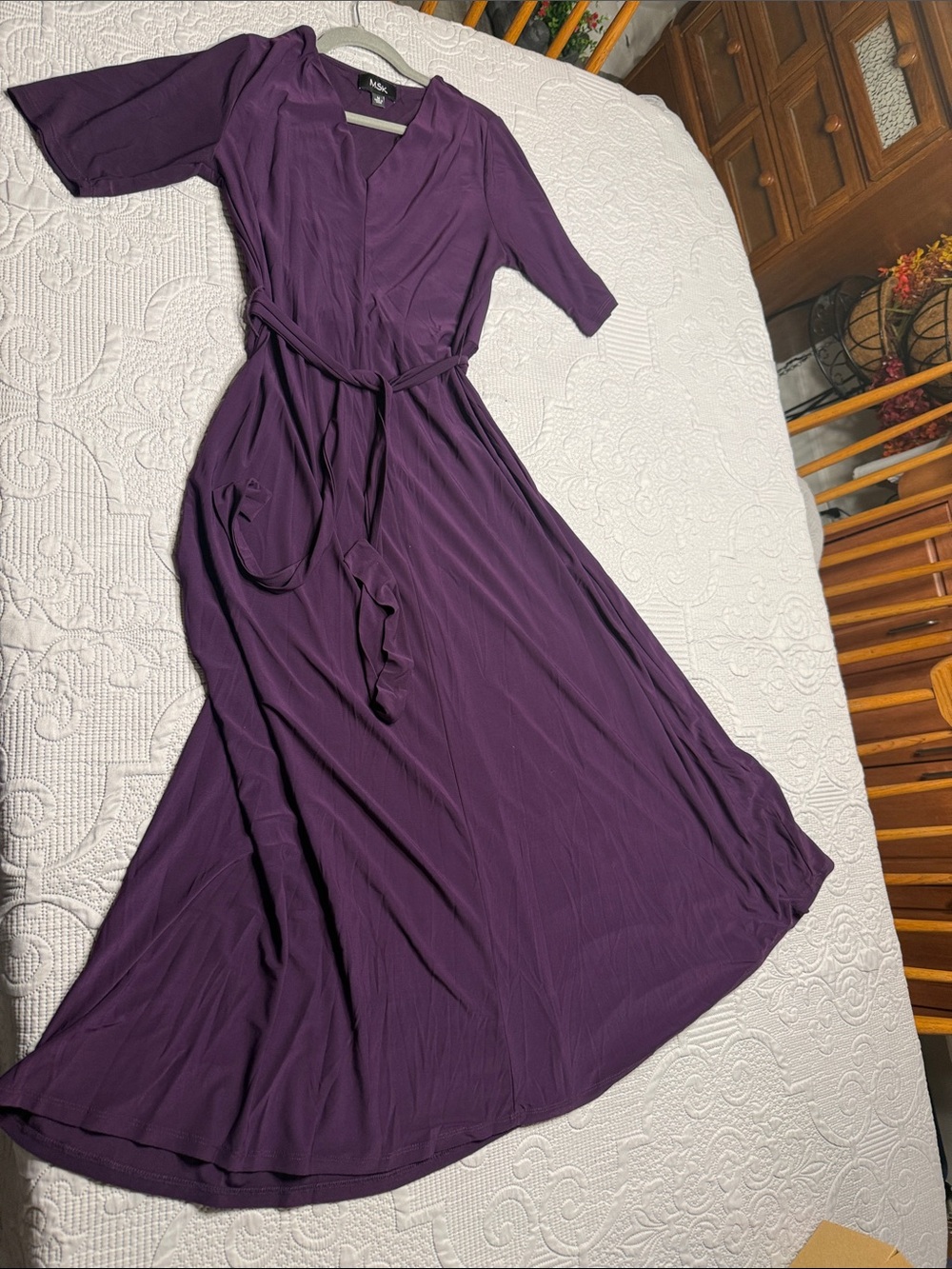 MSK Deep Purple Waist Tie Maxi Dress with Self Tie
